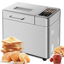 SEEDEEM 16-in-1 Bread Machine, 2.2LB Stainless Steel Bread Maker with Fruit and Nut Dispenser, Nonstick Ceramic Pan, 3 Crust Colors & 3 Loaf Sizes, To