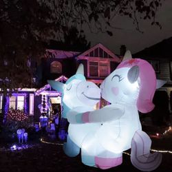 Halloween Inflatables Outdoor Blue & Pink Unicorns, Blow Up Yard Decoration