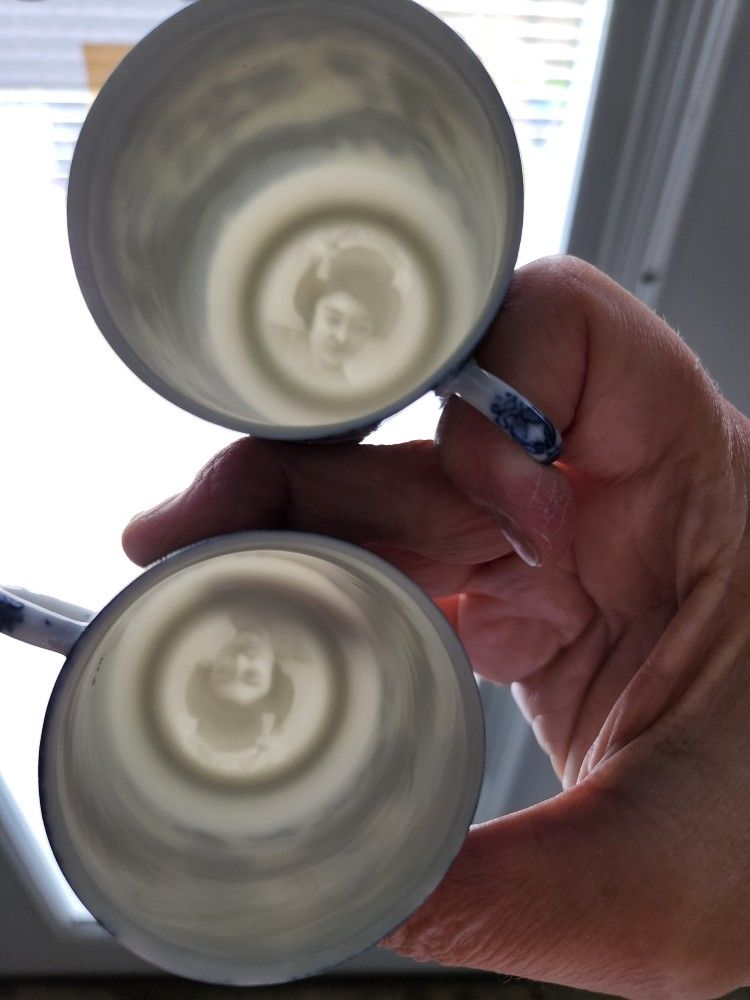 Vintage Japanese Lithopane Geisha Tea Cups
