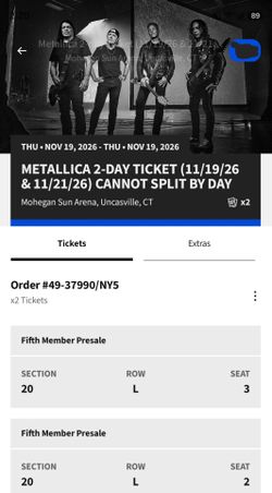 Metallica 2-Day Tickets November 19 and 21