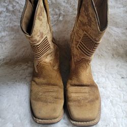Ariat Patriot Boys Square Toe leather western storm camo Boots size 6 youth