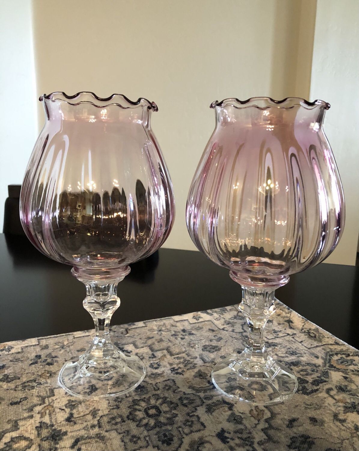 PINK GLASS CANDLE HOLDERS 