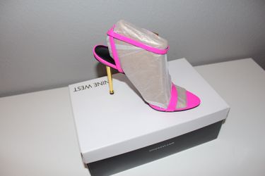 Nine West Hot Pink Open-Toe Stiletto Sandals with Gold Heel