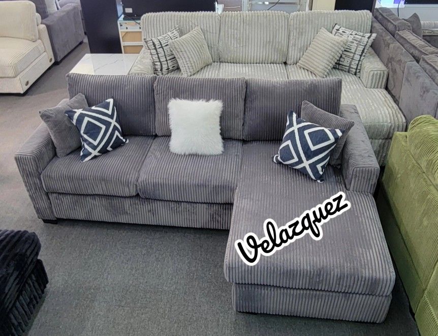 ✅️✅️2 pc dark grey wide welt corduroy sectional sofa with chaise✅️