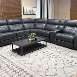 6-Piece Leather Power Reclining Sectional 