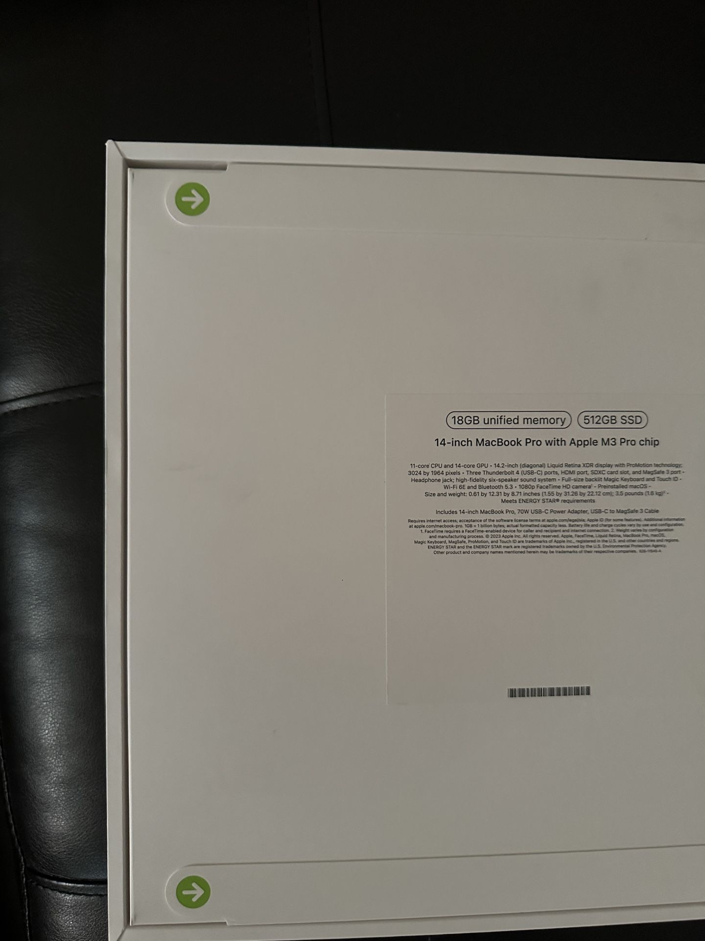 New Apple MacBook Pro 14-inch M3 Pro 11 Core CPU 14 GPU 18GB RAM 512GB Storage 14.2"
