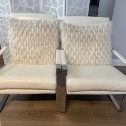 Set of 2 White Couch Large Chair With FREE Fur Pillows
