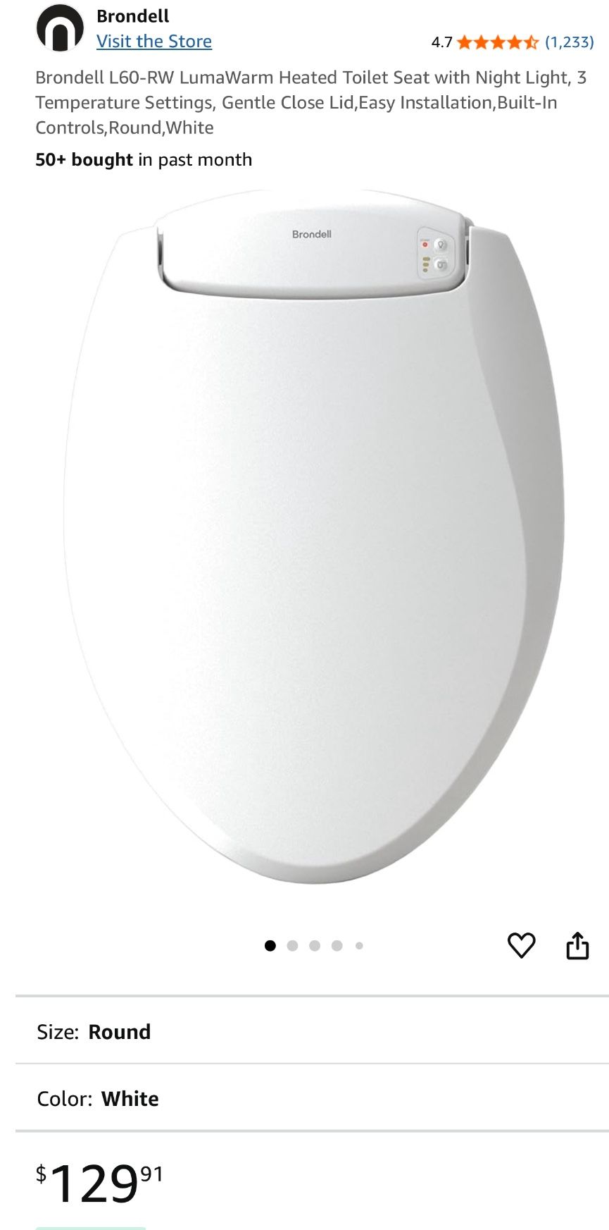 Brondell L60-RW LumaWarm Heated Toilet Seat with Night Light,
