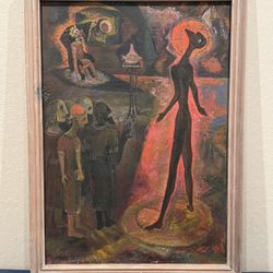 Stunning Expressionist Surrealist Oil Painting of King and Demon by R. Howard