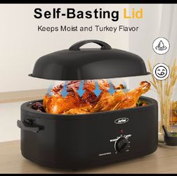 New Sunvivi 22lb 18 Quart Electric Roaster Oven With Self-Basting Lid, Black