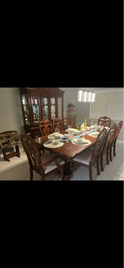 Cherry Wood Dining Table with 8 Chairs