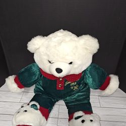 Vintage Snowflake Teddy Bear Plush Kids Toy 21" Green Red Pajamas Slippers 1993