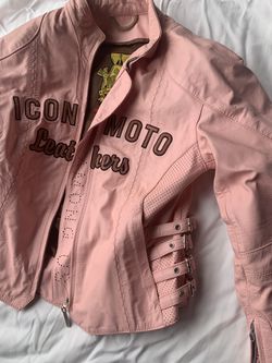 Pink Leather motorcycle jacket Small ICON MOTO