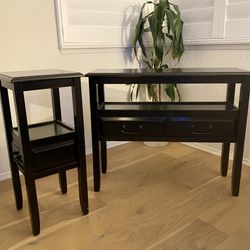 Pier 1 Console Table + Matching Side Table Set (Solid Wood, Black) – Great Condition