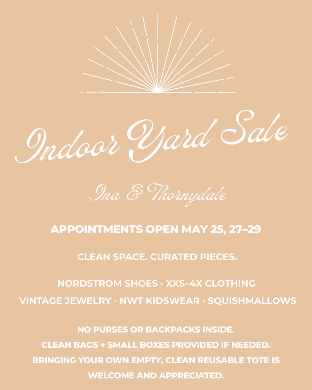 Indoor, appointment-only yard sale near Ina & Thornydale!