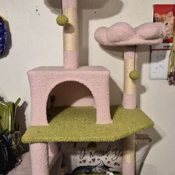 75 inch pink and green flower cat tree