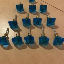 12 blue Glass handles for cabinets or dresser knobs $25