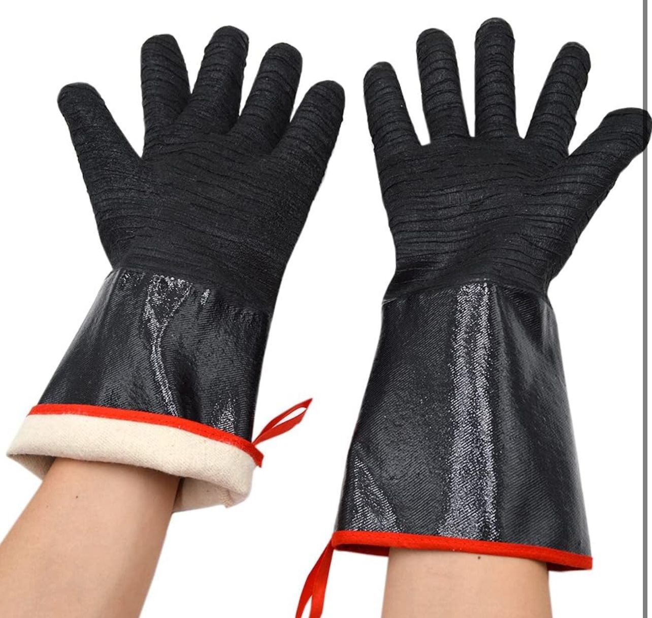 Barbecue grill gloves, 932 ℉, heat resistant, waterproof gloves for turkey fryer, bake with non-slip textured grip (18 inches