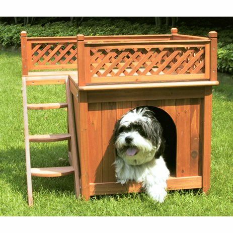 Merry Products Wooden Dog House, Cedar Stain, Small, 21.73"L x 28.54"W x 25.67"H