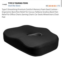 Type S Smoothing Premium Comfort Memory Foam Seat Cushion - Ergonomic Back Pain Relief for Coccyx Tailbone Sciatica Back Pain Relief for Office Chairs