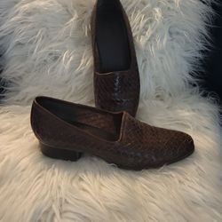 Nicole Leather Woven Flats, Size 8.5
