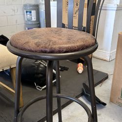 Industrial Metal Swivel Bar Stool with Brown Faux Leather Seat
