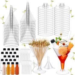 30 Sets 7 oz Clear Charcuterie Cups for Martini Party Salad Appetizer Cups Dressing Alcohol Bottle Set Mini Plastic Martini Glasses Set for Wedding Bi