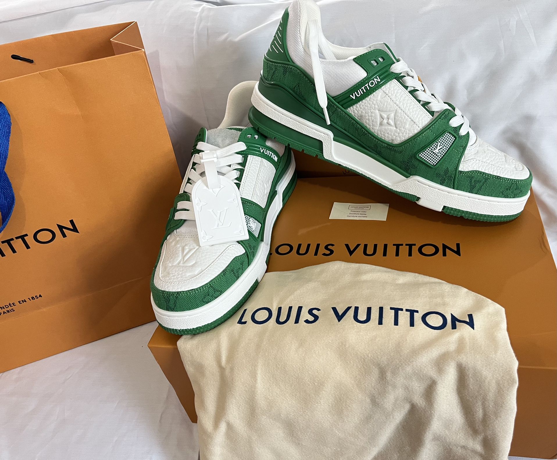 New Louis Vuitton Trainer monogram denim green & white