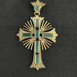18 Yellow Gold Cross Colombian Emerald .