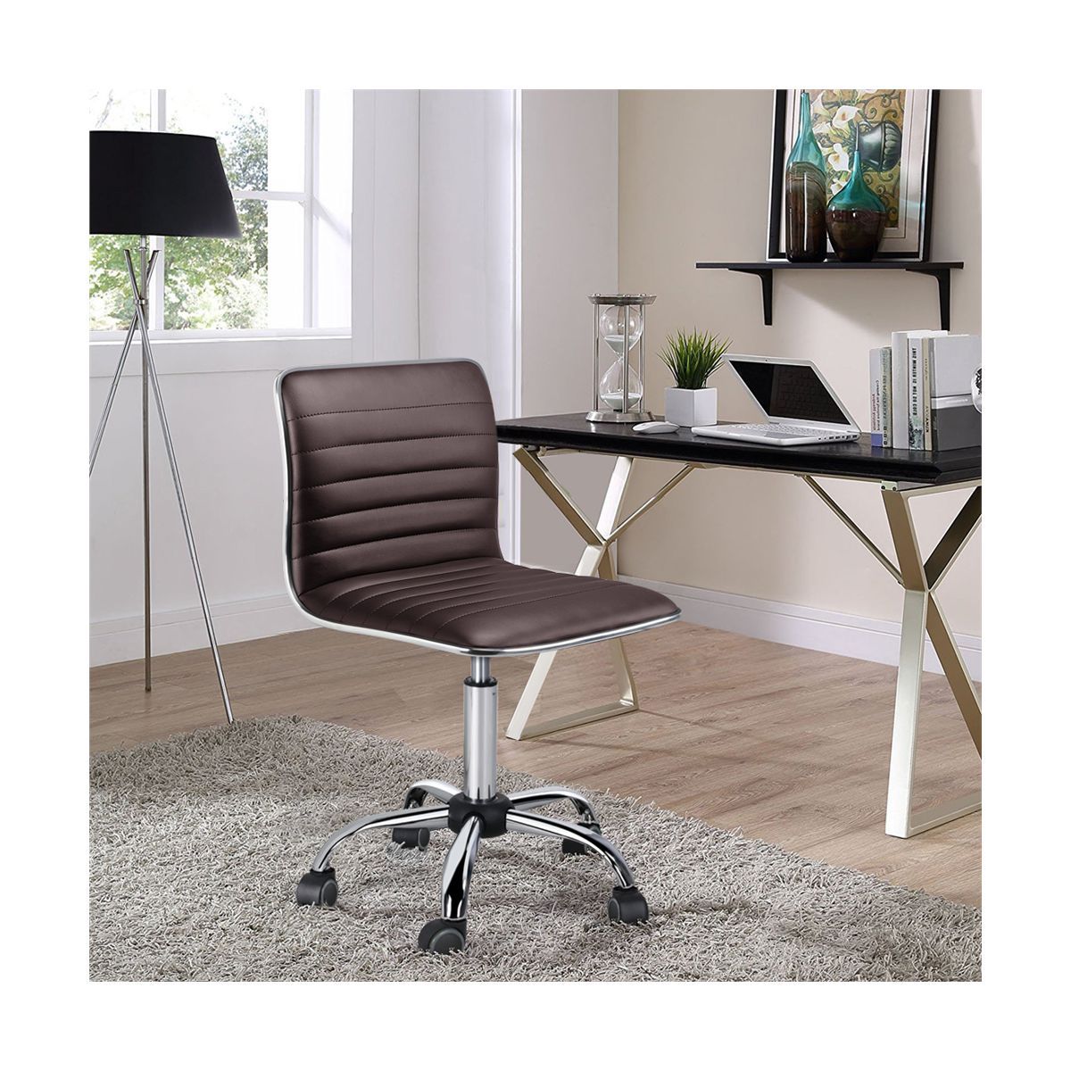 PU Leather Armless Office Chair Desk Chair with Wheels