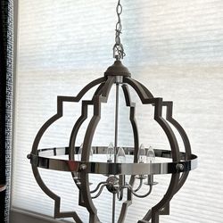 Six-Light Hall or Foyer Light Fixture - Light Brown/silver