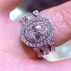 Silver Simulated Diamond Crystals Ring Wedding Engagement Anniversary 