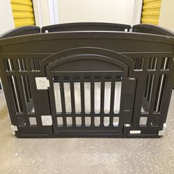 Pet Playpen 4 Panel Door Black Collapsible Dogs Heavy Plastic Puppy Exercise Pen
