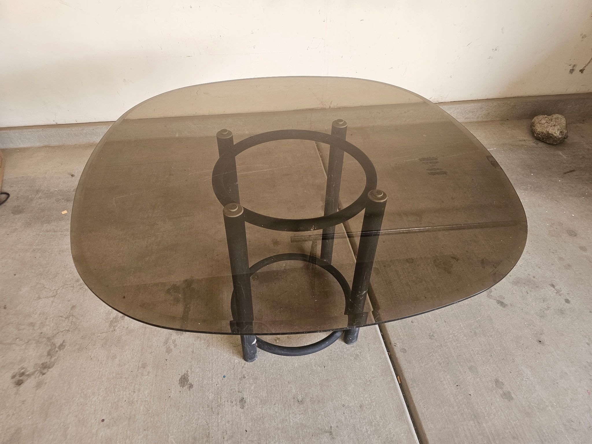 Modern Glass Coffee Table - Smoked Glass & Metal Base