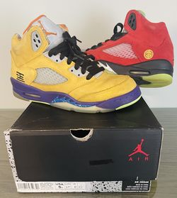 Kids Air Jordan 5 GS “What The” Yellow/ Red Size 5Y With Box 