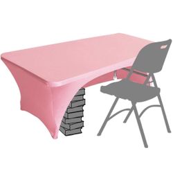 Polyester Tablecloth Stretch Spandex Table Cover-Table Toppers,5 FT Table Cover Open Back（5Ft,Hot Pink）