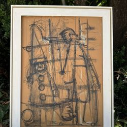 Mid Century Framed Sketch Drawing 