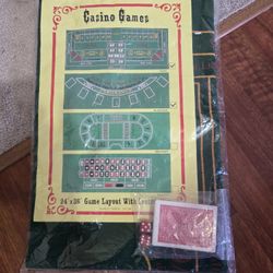 CASINO FELT CRAPS / 5 GAMES NEW WITH DICE & CARDS