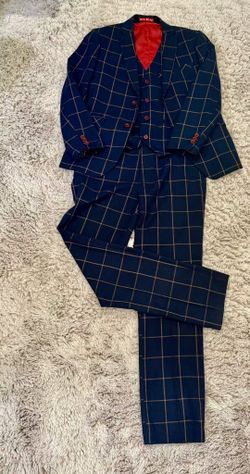 ELPA Teen 3-Piece Suit Size 165 (Age 14-15) - Navy Plaid, Like New