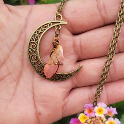 Sunset Aura Quartz Crescent Moon Necklace 