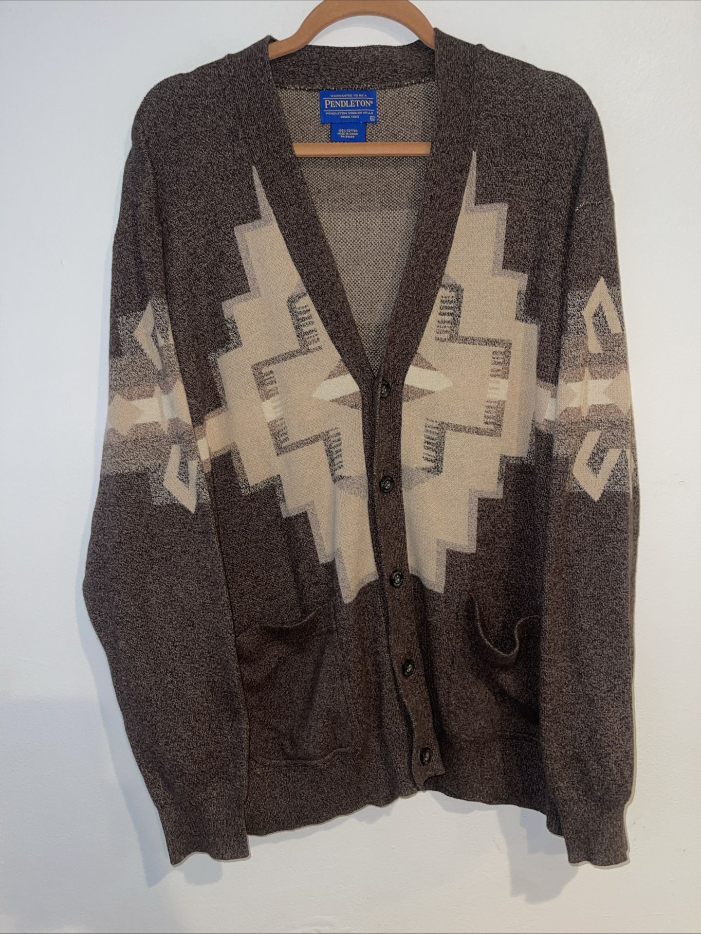 Pendleton Brown Mens cotton Cardigan Sweater southwestern Size XL