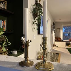 Gothic Revival Colonial Brass Candlestick Holders