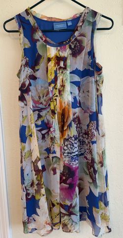 Simply Vera Vera Wang Blue Multi Floral Pleated Chiffon Dress