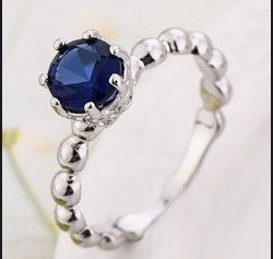 925 Sterling Silver Blue Sapphire Diamond Ring 💍