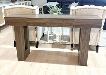 New 63" Farmhouse Console Table with 2 Drawers, Long Narrow Sofa Table for Entryway, Grey Brown