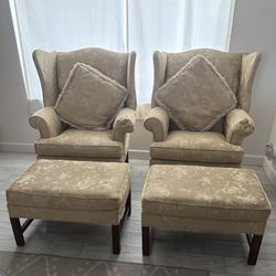 High Back Gold Chairs With Ottomans 