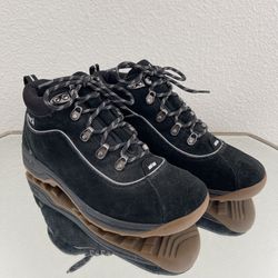RYKA Womens Black Suede Leather Terrain Lace Up Outdoor Hiking Ankle Boots