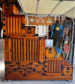 Japanese Authentic Step Tansu Wood Cabinet Large