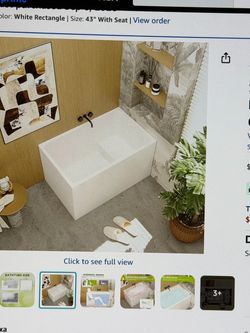 White Rectangle Freestanding Bathtub with Seat, 43"