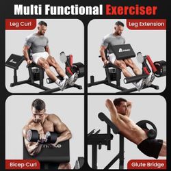 Leg Extension and Curl Machine with Preacher Bench, 3 in 1 Plate Loaded Workout Bench for Home Gym, 700 Lbs Capacity ,Low Maintenance Strength Trainer